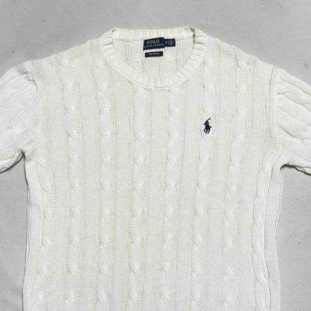 M 폴로랄프로렌 화이트 케이블 반팔 니트