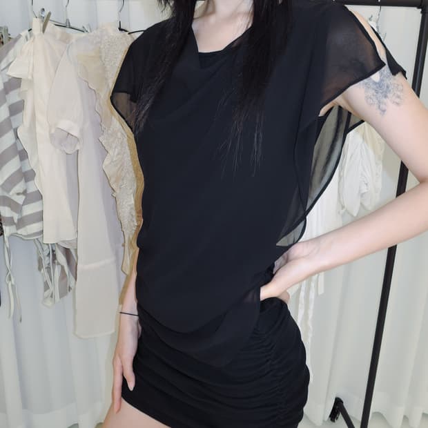 Draped Cowl Neck Chiffon Layered Top