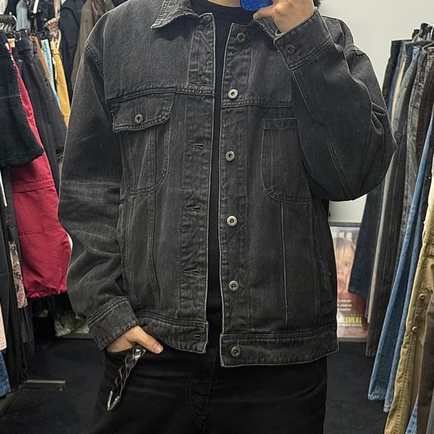 인사일런스 콘트라스트 흑청 데님 트러커 워크 자켓 오버핏 블랙 M 95