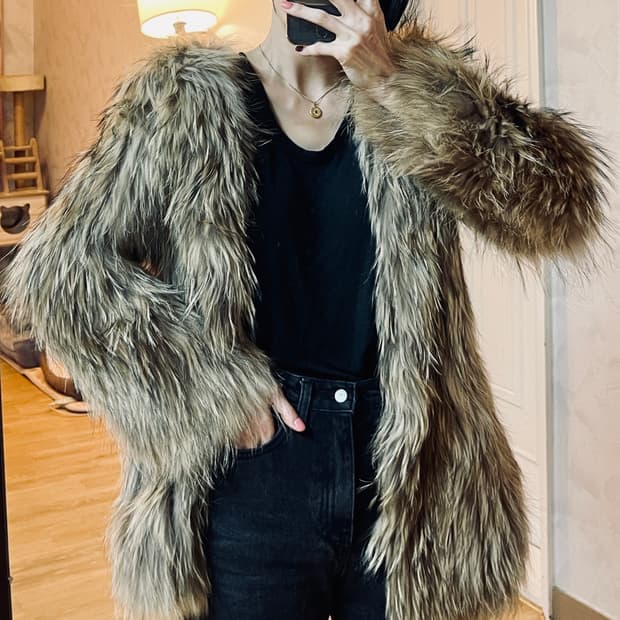 리얼 라쿤퍼 니팅 후드자켓 (S~M)