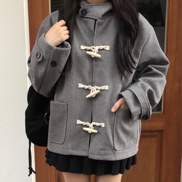 회색 떡볶이 후드 숏 코트 FREE