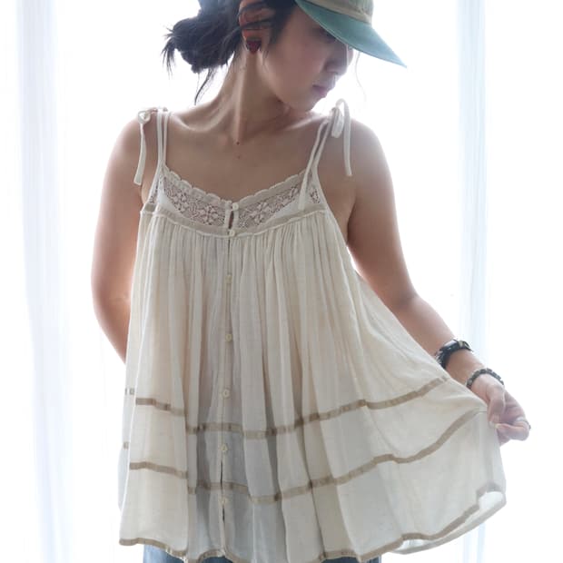 [Beams Boy] Satin Tape Gather Camisole