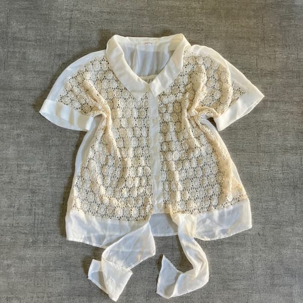 일본빈티지 Pageboy 하구미모리걸 달천깔페어리 플라워레이스 반팔셔츠