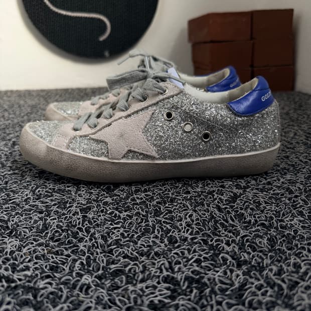 [골든구스] 슈퍼스타 실버 글리터 블루 탭 스니커즈