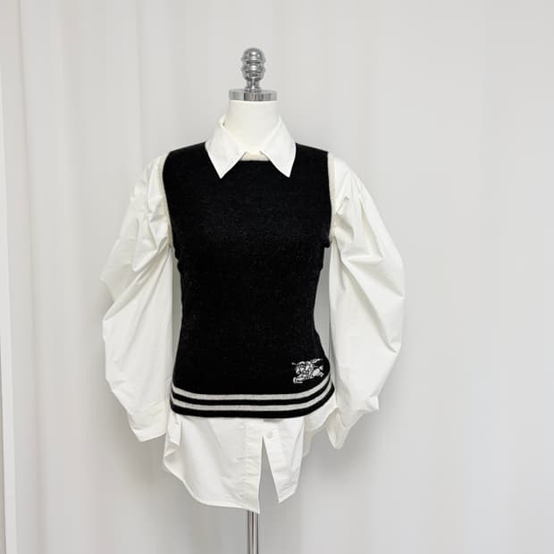 버버리 레드 빅로고 블랙 베스트 캐시미어 니트