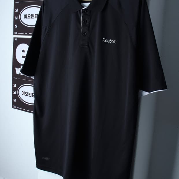 (4XL) 리복 반팔 카라 티셔츠 빅사이즈 기능성 블랙-H32605
