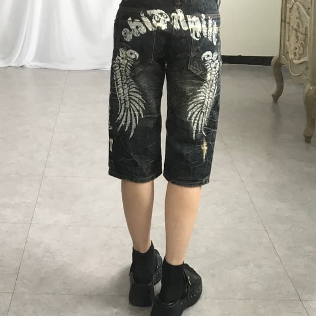 Back wing printing washing half denim pa