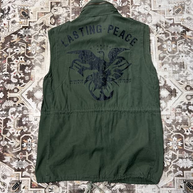 y2k military back printing detail vest