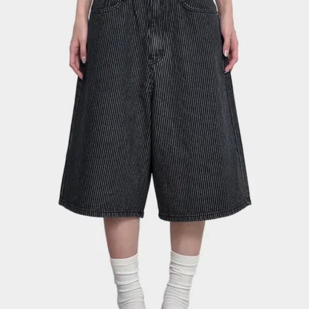 데님 스트라이프 버뮤다 팬츠