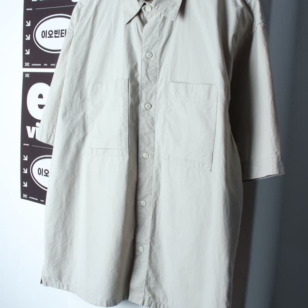 (L-XL) 에스피오나지 반팔 카라 티셔츠 셔츠 남방 베이지-H32855