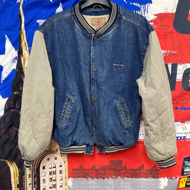 s급 일본빈티지 기어 데님오버핏누빔점퍼 L100