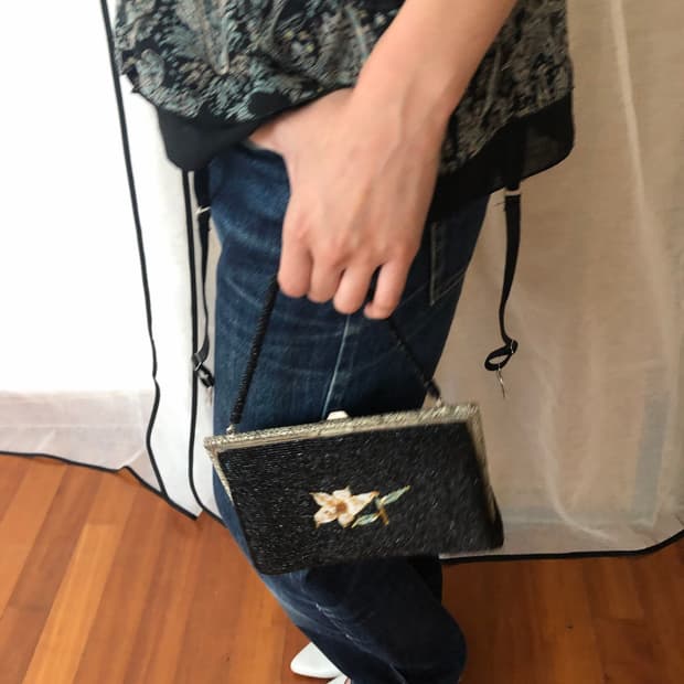 black beaded floral bag 