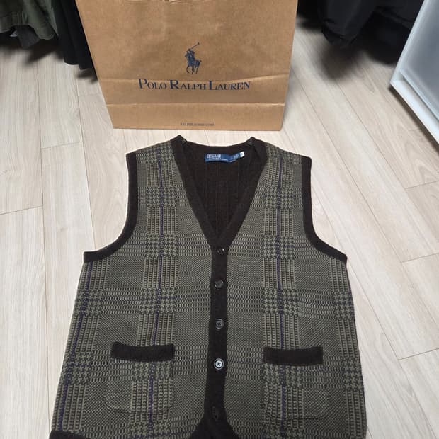폴로 랄프로렌 윈도우페인울 니트 조끼 L