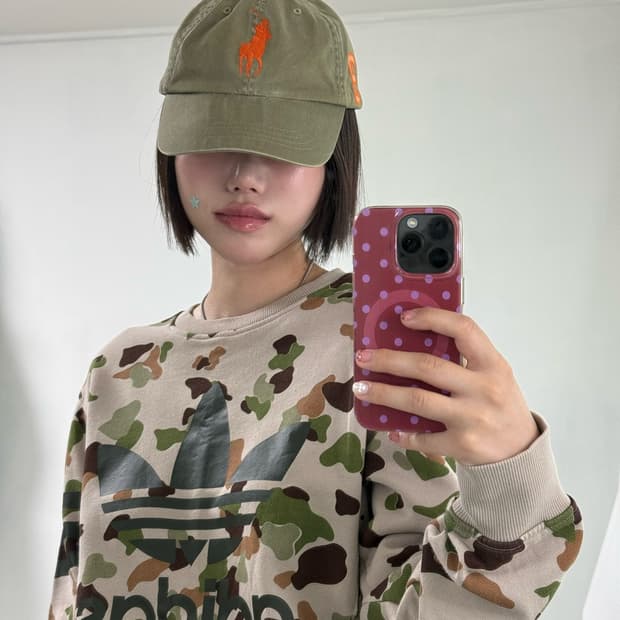 폴로 카키 오렌지 빅로고 캡