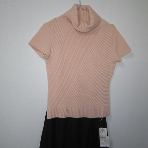 일본빈티지 니트 스트라이프 터틀넥 반팔 티