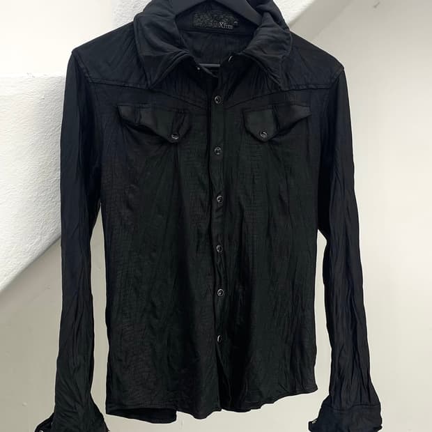 Xfem waxed python wrinkled shirt jacket 
