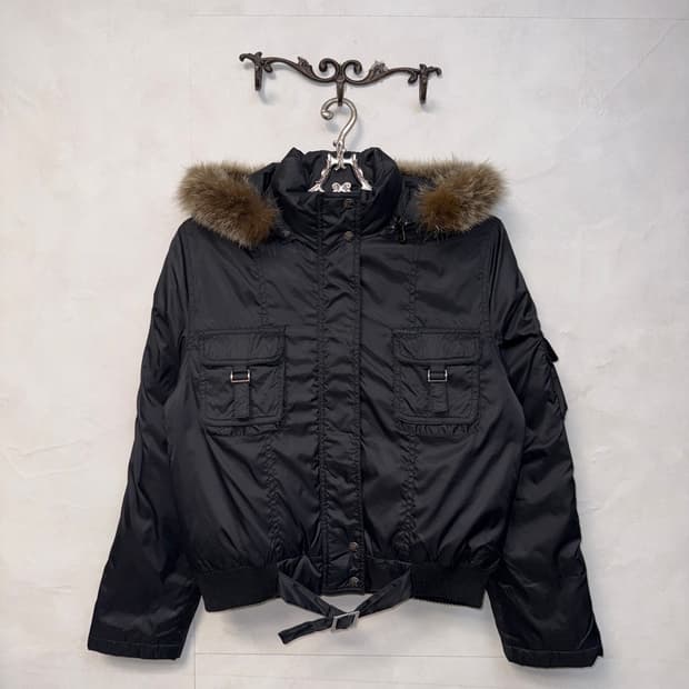 Calvin Klein black fur trimming bomber