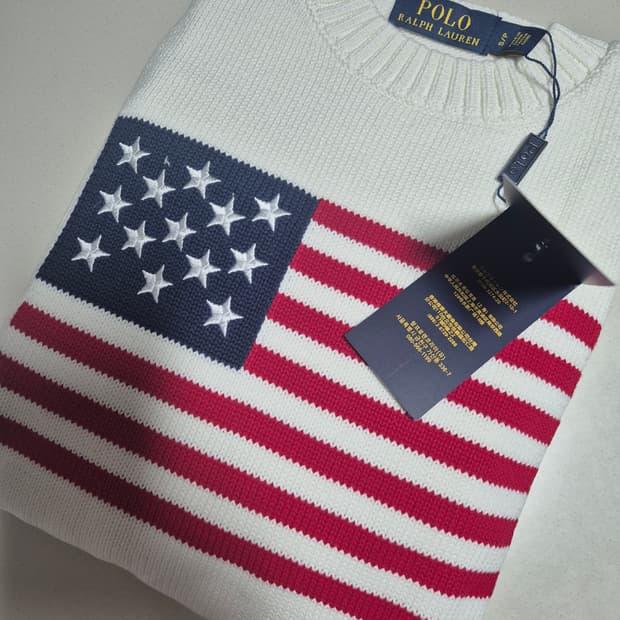 폴로 성조기 흰색 니트 S