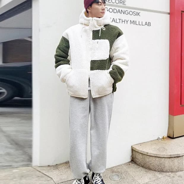 오버핏 플리츠 후드집업 자켓 남자100