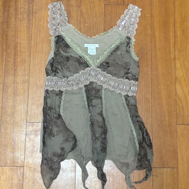 빈티지 레이스 실크 나시