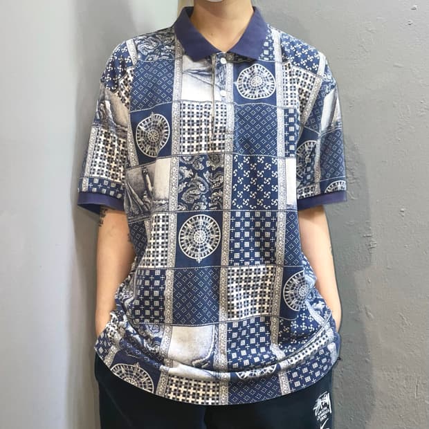 노티카 네이비 패턴 반팔 폴로티