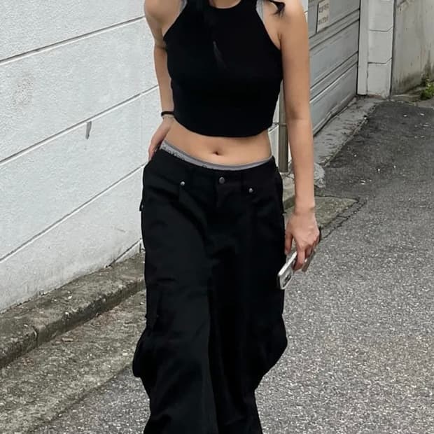 Andy Twill Balloon Cargo Pants Black