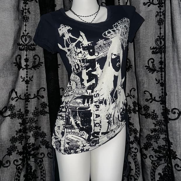 navy y2k side ruched short sleeve