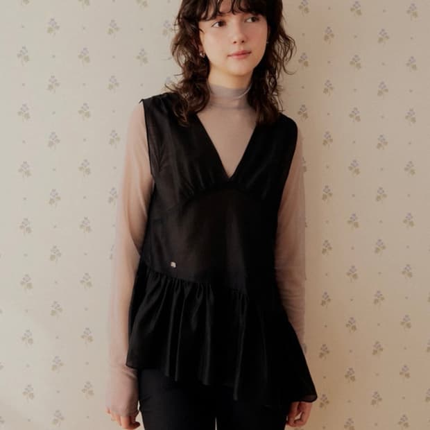 Adaul 셔링 라인 레이어드 쉬폰 뷔스티에