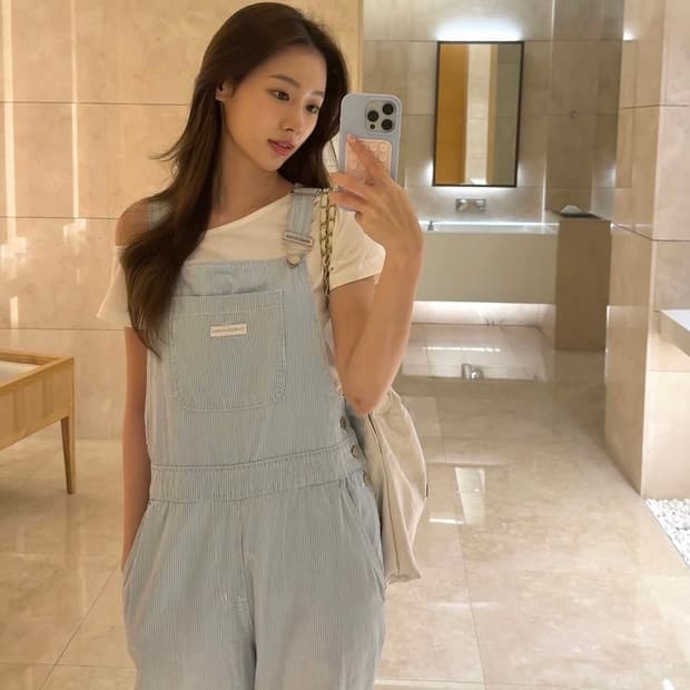 더오유 썸머 데님 오버롤 스트라이프