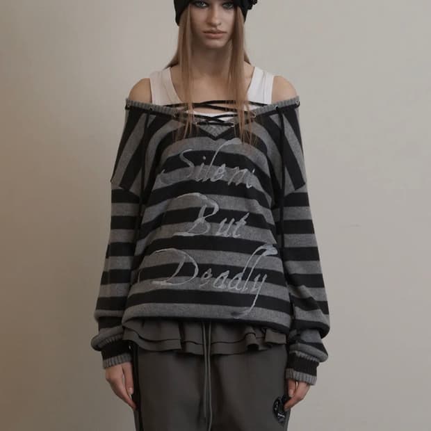 STRIPE V-NECK MTM / BLACK