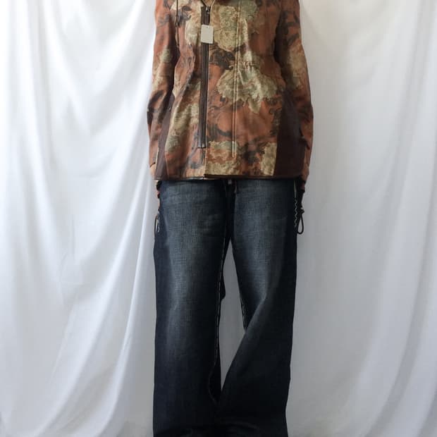 Oriental mood leather hood jacket