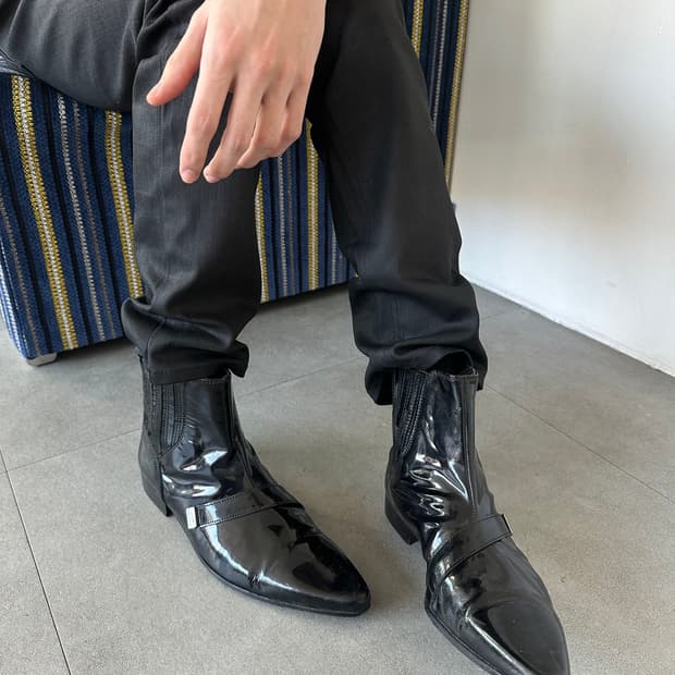 베르사체 2000s 페이던트 레더 하네스 부츠