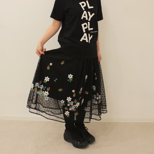 floral embroidered tulle skirt