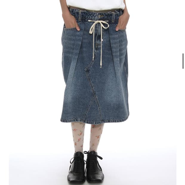 DRAWSTRING DENIM MIDI SKIRT