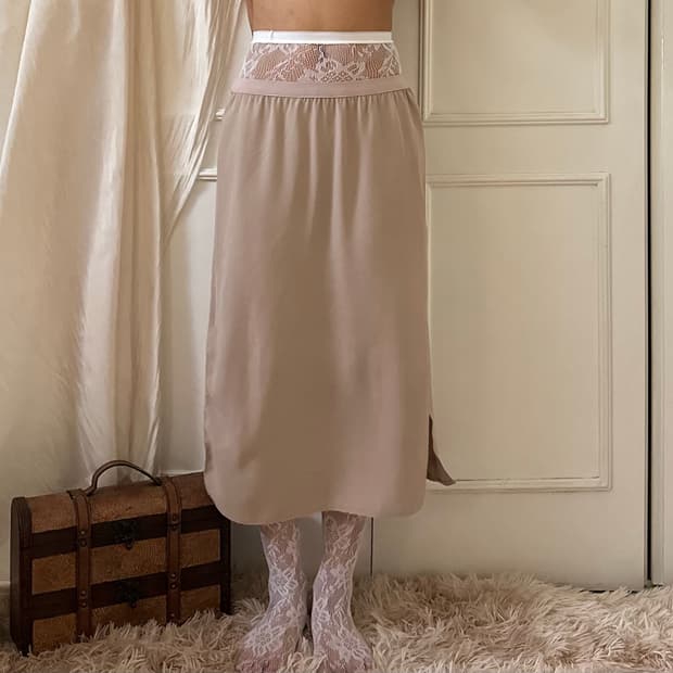 lanvin soft pink slit long skirt