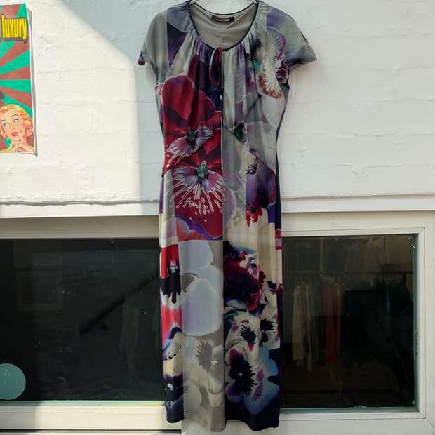 Roberto Cavalli 플로럴 그래픽 반팔 드레스 42