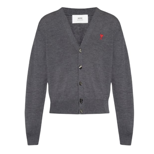 [XL] 아미 스몰 하트 로고 울 가디건 헤더 그레이