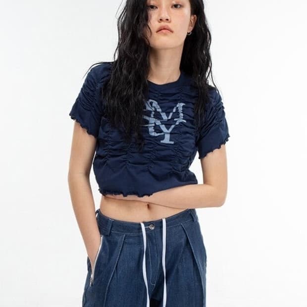 김미더영 셔링반팔 네이비