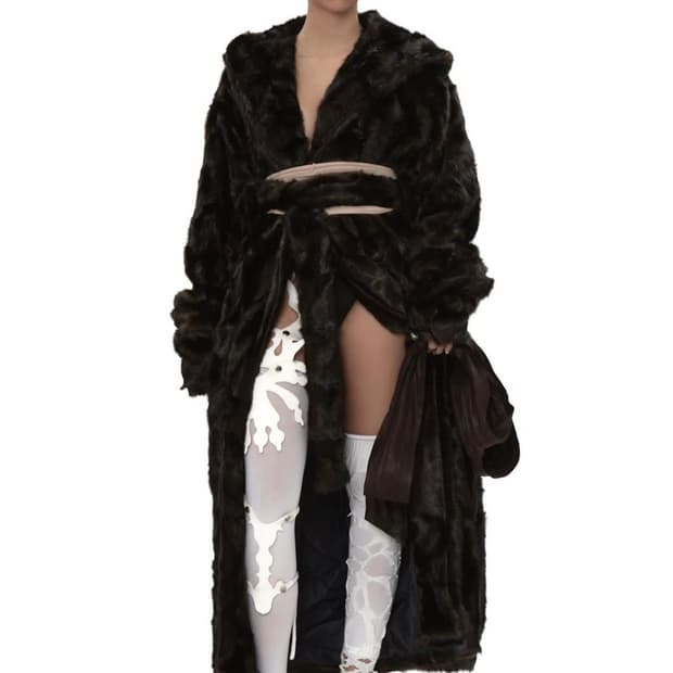 604service FAUX FUR CLASSIC ROBE COAT