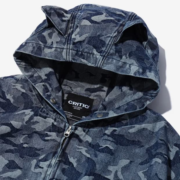크리틱 데빌 이어 카모 워싱 데님 후드집업 블루