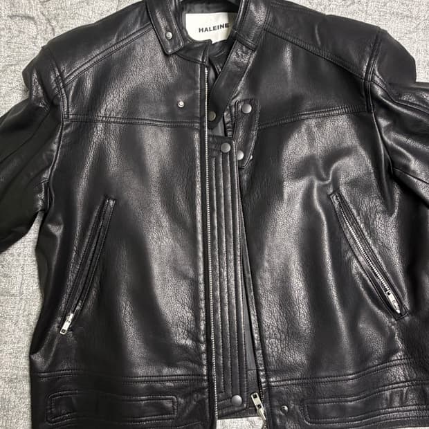 HALEINE 알렌느 벨티드 레더 바이커 자켓 블랙 사이즈 2