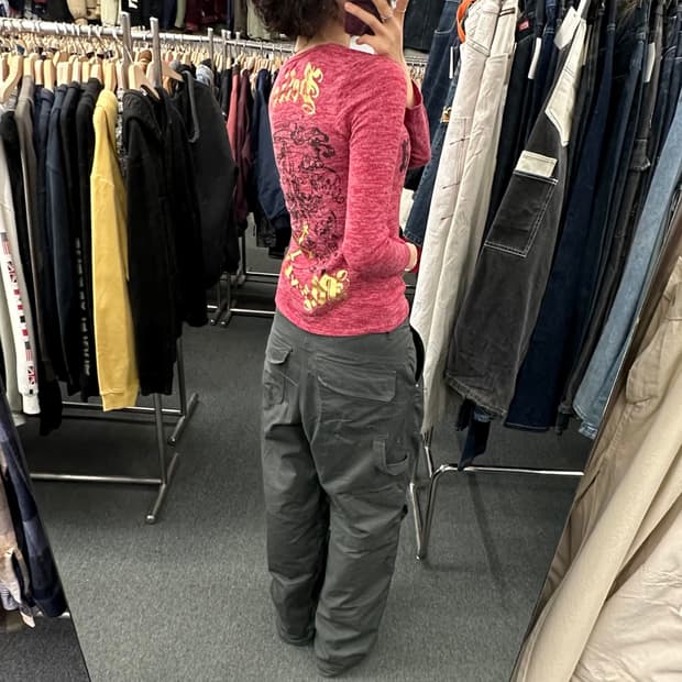M)Japanese vintage 여성 핑크 백프린팅 레터링 긴팔