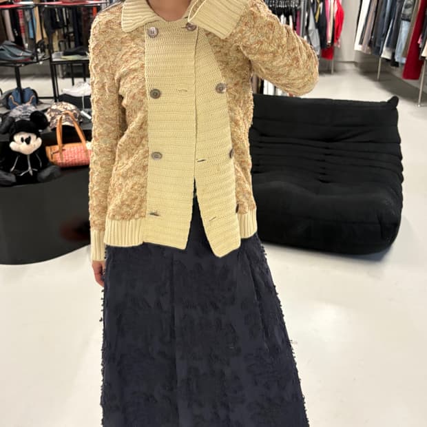 SACAI knit mix double button cardigan 