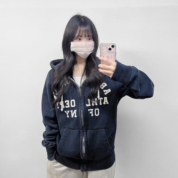 아베크롬비 아치 로고 후드집업 네이비