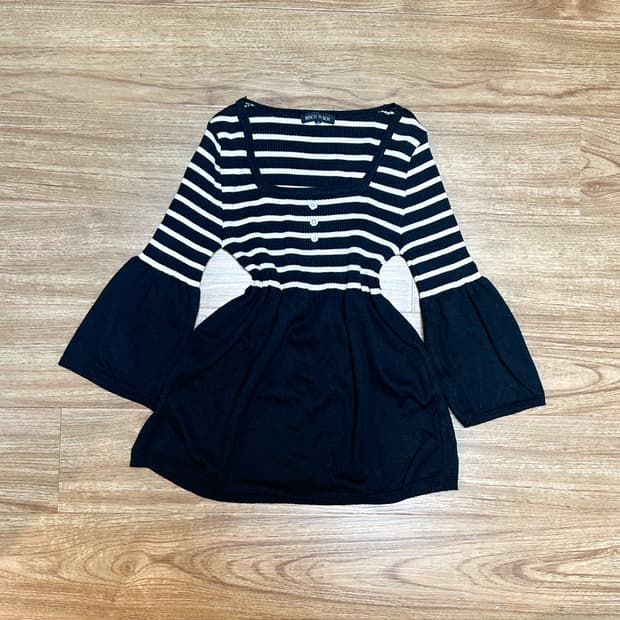 빈티지 스트라이프 단추 티셔츠 히메갸루 로걀 라떼 모리걸 코이세이오깔