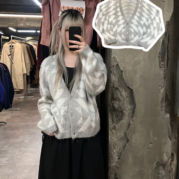 오베이 패턴 가디건 그레이 M #csz3178