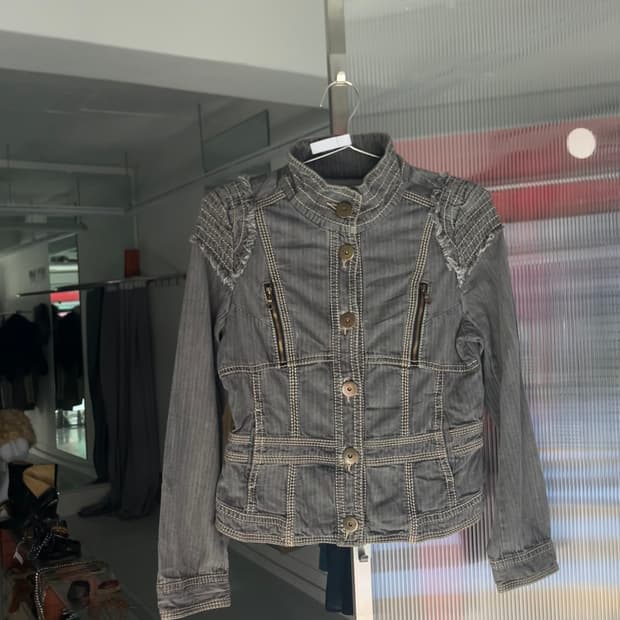 프린지 디테일 스티치데님 자켓