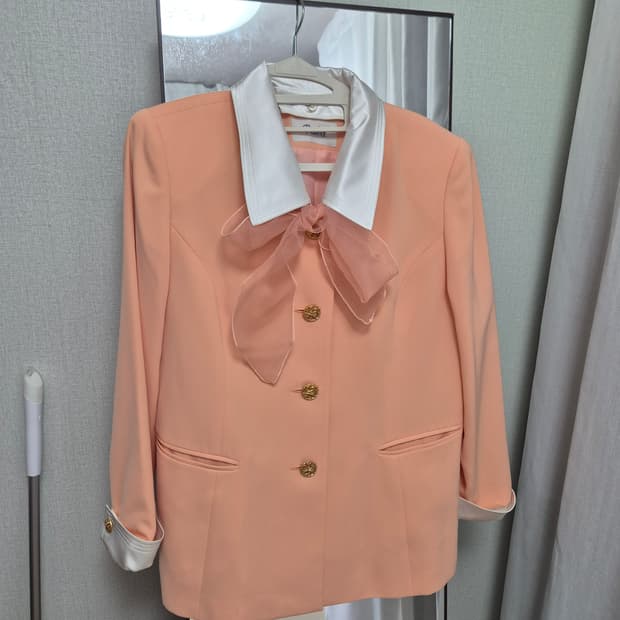 일본 빈티지 셋업 코랄 치마 자켓 세트 