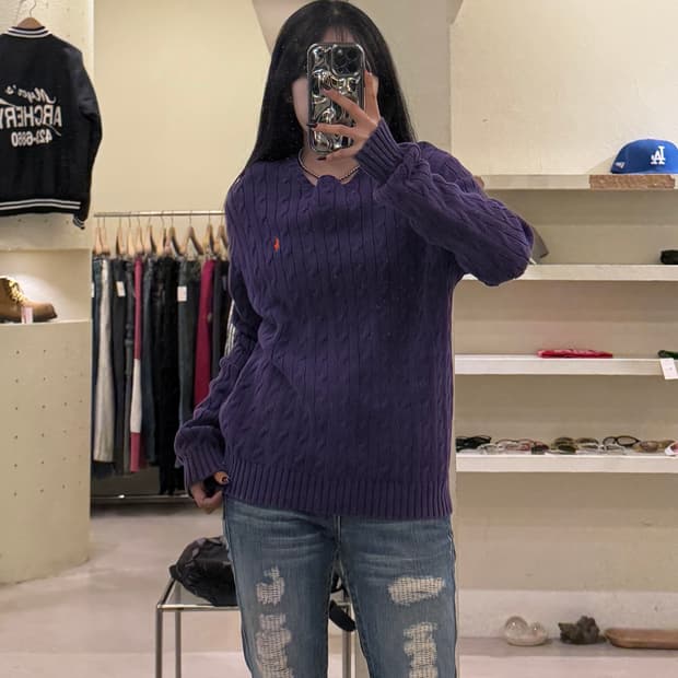 폴로 랄프로렌 케이블 퍼플 포니 니트 U1330