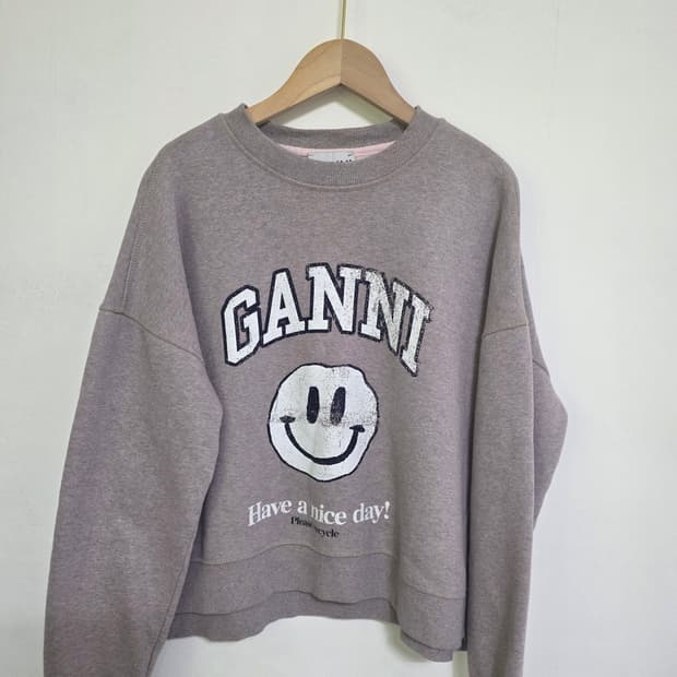 가니 GANNI 스마일 핑크보카시 그레이 기모 스웻셔츠 S